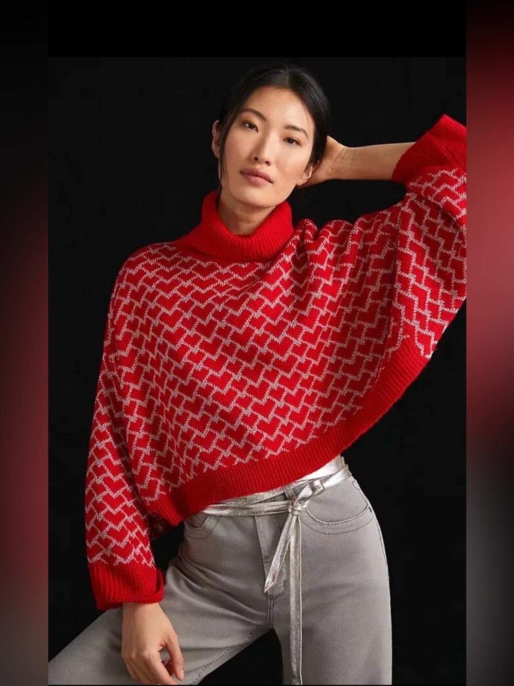 Lili Sidonia x Molly Bracken Red Hearts Turtleneck Sweater, Size S